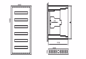 MCB kaste TIBOX 440x1050x115mm; 6x16P, virsmas montāža, iekštelpām