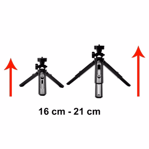 Mini statīva selfiju nūjas turētājs telefonam, kamerai un GoPro, 16-21 cm - melns