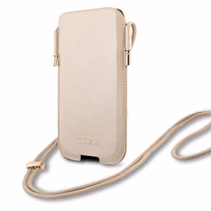 Guess Saffiano Pouch tālruņa soma, S / M izmērs, tālruņiem līdz 6.1", zelta krāsā