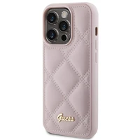 Guess Quilted Metal Logo viedtālruņa apvalks iPhone 15 Pro - rozā