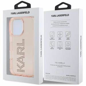 Karl Lagerfeld IML logotipa ar rhinestones viedtālruņa apvalks iPhone 16 Pro Max - rozā
