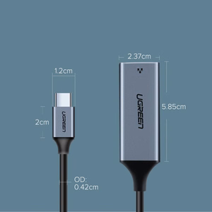 Ugreen ārējais tīkla adapteris RJ45 - USB Type C (1000 Mbps / 1 Gbps) Gigabit Ethernet pelēks (CM199)