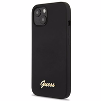 Guess GUHMP13MLSLMGBK viedtālruņa apvalks iPhone 13 6.1" melns cietais silikona ar zelta logotipu MagSafe