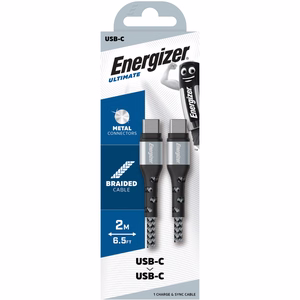 Energizer Ultimate C521CKSL USB-C–USB-C uzlādes un datu kabelis, 2 m, sudraba krāsā