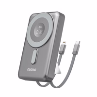 Dudao K29 10000mAh PD 20W Magnētiskā portatīvais lādētājs ar metāla apvalku, statīvu un iebūvētiem USB-C/Lightning kabeļiem - pelēka