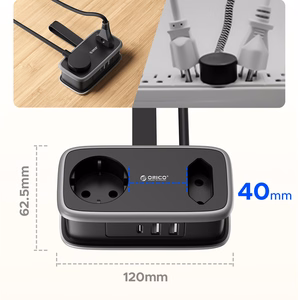 Orico AP3 65W GaN 6in1 strāvas sadalītājs 2x AC + 2x USB-A + 2x USB-C - melns