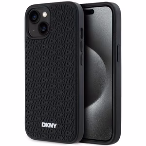 DKNY 3D Gumijas apvalks ar atkārtotu rakstu iPhone 15/14/13 - melns