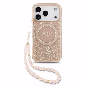 Guess IML Flowers Allover Strap MagSafe maciņš Apple iPhone 18 Pro Max, rozā