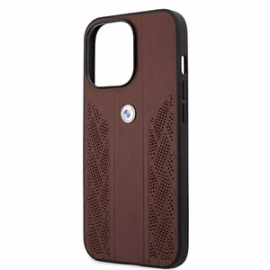BMW ādas izliekts perforēts apvalks iPhone 13 Pro / iPhone 13 - sarkans