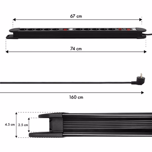 Maclean MCE10 tīkla filtrs ar 10 kontaktligzdām, 2 slēdžiem, aizsardzību un pārslodzes indikatoru, 3680 W