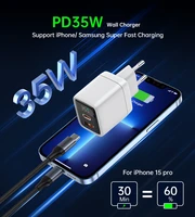 Choetech PD6052 USB-C USB-A PD 35W GaN sienas lādētājs ar ekrānu - balts