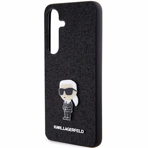 Karl Lagerfeld fiksēts mirdzošs Ikonik logotipa metāla piespraudes viedtālruņa apvalks Samsung Galaxy S24+ - melns