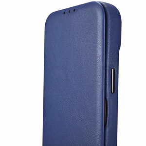 iCarer CE Premium ādas folio viedtālruņa apvalks iPhone 14 Plus magnētiskais atveramais ādas folio apvalks MagSafe zila