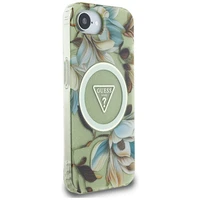 Guess IML Metal Glitter Flowers Triangle magnētiskais viedtālruņa apvalks iPhone 16e - zaļš