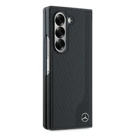 Mercedes Leather Wood Imitation MagSafe viedtālruņa apvalks Samsung Galaxy Z Fold 6 - melns