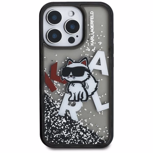 Karl Lagerfeld Liquid Glitter Choupette Logo macins iPhone 16 Pro Max - melns