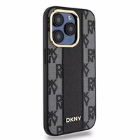 DKNY Ādas rūtainais magnētiskais apvalks iPhone 15 Pro Max - melns