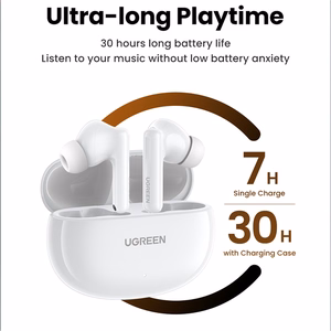 Ugreen HiTune T6 bezvadu austiņas ar ANC funkciju + USB-A - USB-C kabelis baltas