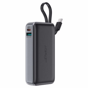 Acefast M7-10000 PD30W Portatīvais lādētājs ar iebūvētu kabeli - melns