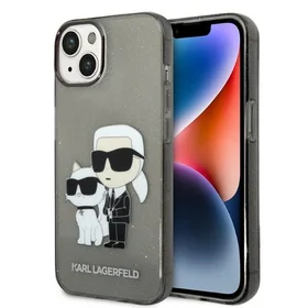 Karl Lagerfeld mirdzošs Karl&Choupette viedtālruņa apvalks iPhone 14 Plus - melns