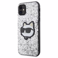 Karl Lagerfeld KLHCN61G2CPS iPhone 11 / Xr 6.1" sudrabains cietais viedtālruņa apvalks Spīdumi Choupette Emblēma