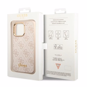 Guess 4G Vintage Zelta Logotipa apvalks iPhone 14 Pro - rozā