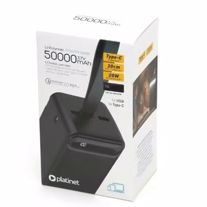 Portatīvais lādētājs POWER BANK Platinet 50000mAh (1xUSB; 1xType-C; QC3.0 20W) melns