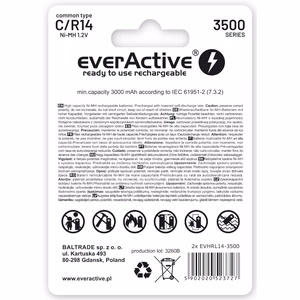 Uzlādējamas baterijas everActive R14/C Ni-MH 3500 mAh gatavas lietošanai
