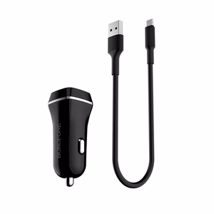 Borofone BZ2 Joyroad automašīnas lādētājs ar 2 USB-A pieslēgvietām, 12 W, ar Lightning kabeli, melns
