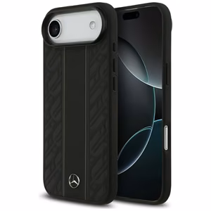 Mercedes ādas lauru lapu svītras magnētiskais viedtālruņa apvalks iPhone 17 Air - melns