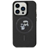 Viedtālruņa apvalks Karl Lagerfeld Karl&Choupette Glitter Magnētiskais MagSafe iPhone 15 Pro - melns (m)