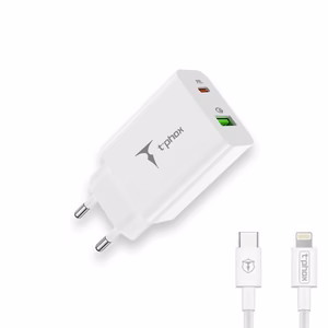 WALL CHARGER T-PHOX SPEEDY USB-C 20W/USB 18W PD QC + CABLE LIGHTNING 1M WHITE