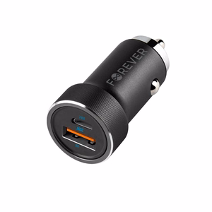 Forever CC-06 PD QC car charger 1x USB-C 1x USB 20W black + USB-C - USB-C cable 60W