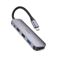 Adapteris Hoco HB27 Type-C Multi-Function Converter HDMI+USB3.0+USB2.0*2+PD pelēks