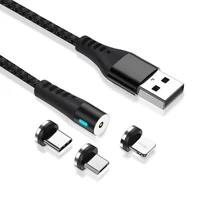 Maxlife MXUC-02 magnētiskais kabelis USB - Lightning + USB-C + microUSB 1,0 m 2A melns neilons