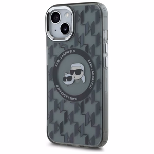 Karl Lagerfeld IML Monogramma Karl & Choupette Head Magnētiskais iPhone 15 viedtālruņa apvalks - melns