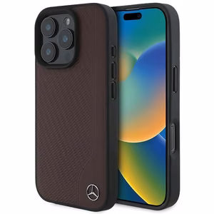 Mercedes MB koka imitācijas ādas magnētiskais viedtālruņa apvalks iPhone 16 Pro Max - sarkans