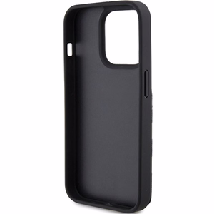 Karl Lagerfeld Saffiano karšu slotiņas un statīvs monogramma Ikonik plāksteris apvalks iPhone 15 Pro - melns