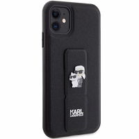 Karl Lagerfeld Gripstand Saffiano Karl&Choupette Pins viedtālruņa apvalks iPhone 11 / Xr - melns