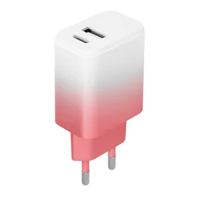 Setty lādētājs USB + USB-C 20W LSIG-AC-20 balts-rozā gradients