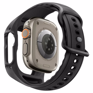 Spigen Liquid Air Pro maciņš ar siksniņu un 9H rūdīts stikls Apple Watch Ultra 49 mm, melni