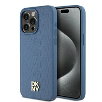 DKNY Ādas monogrammas raksta metāla logotips Magnētiskais viedtālruņa apvalks iPhone 15 Pro Max - zils