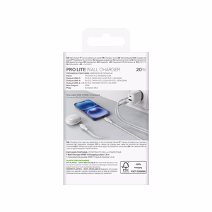 Puro PROLITE 20W sienas lādētājs USB-A / USB-C + USB-C - USB-C kabelis 1.2m - balts