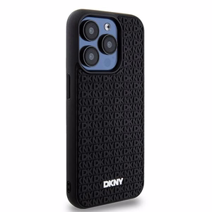 DKNY 3D Gumijas apvalks ar atkārtotu rakstu iPhone 15 Pro - melns