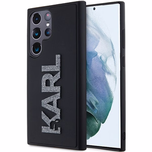 Karl Lagerfeld 3D Gumijas Mirdzošs Logotips viedtālruņa apvalks Samsung Galaxy S23 Ultra - melns