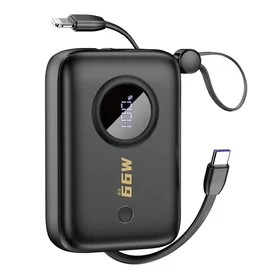 Portatīvais lādētājs Dudao K14 10000mAh ar USB-C / Lightning kabeļiem (melns)