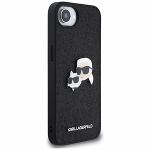 Karl Lagerfeld Fixed Glitter Karl&Choupette Heads Metal Pin viedtālruņa apvalks iPhone 16e - melns