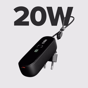 SBS Hybrid PD 20W 5000mAh внешний аккумулятор со встроенным кабелем и складной вилкой - Чёрный