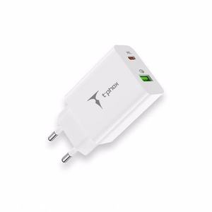 SIENAS LĀDĒTĀJS T-PHOX SPEEDY USB-C 20W + USB 18W QC 3.0 BALTS