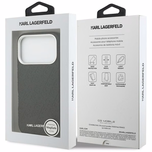 Karl Lagerfeld FW reljefs Karl MagSafe viedtālruņa apvalks iPhone 17 Pro – melns